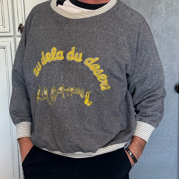 Vintage Y2k gray graphic French au dela du desert sweatshirt crewneck 2x - Picture 1 of 7